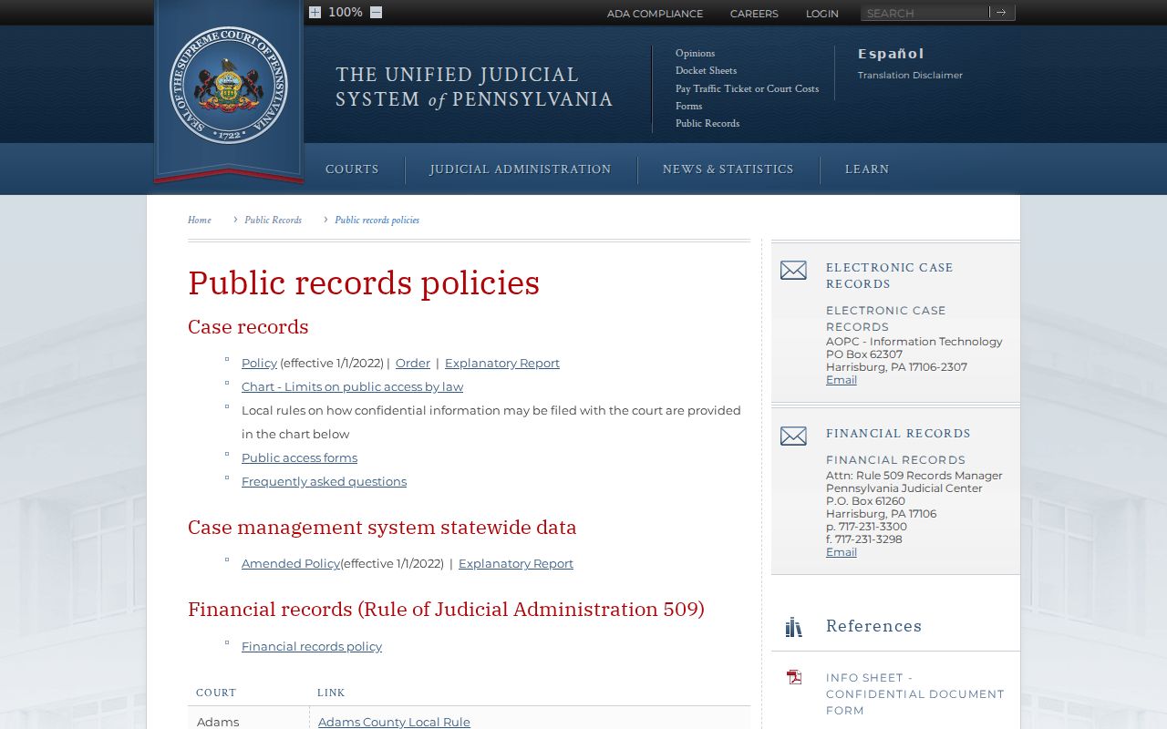 Lawrence County court case records Pennsylvania judicial access policies
