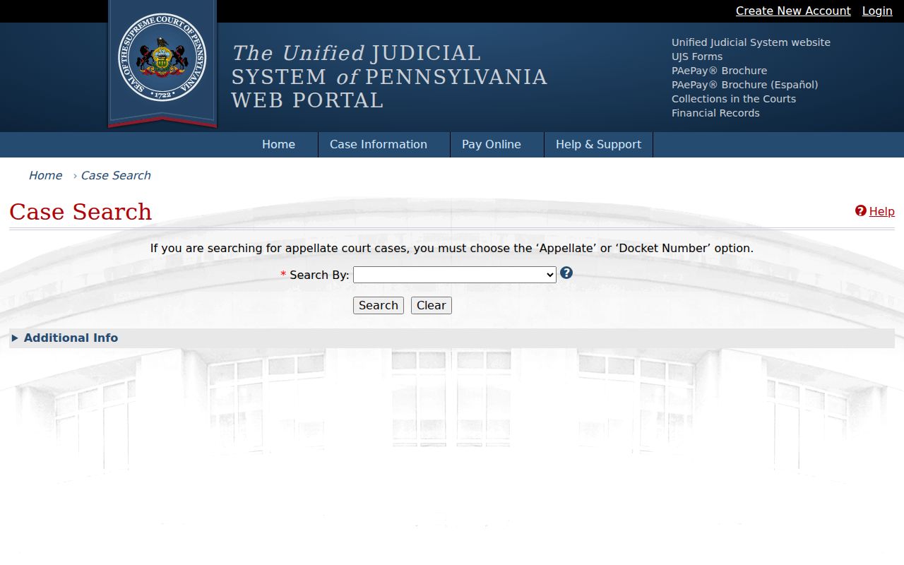 Lawrence County court case lookup UJS search portal
