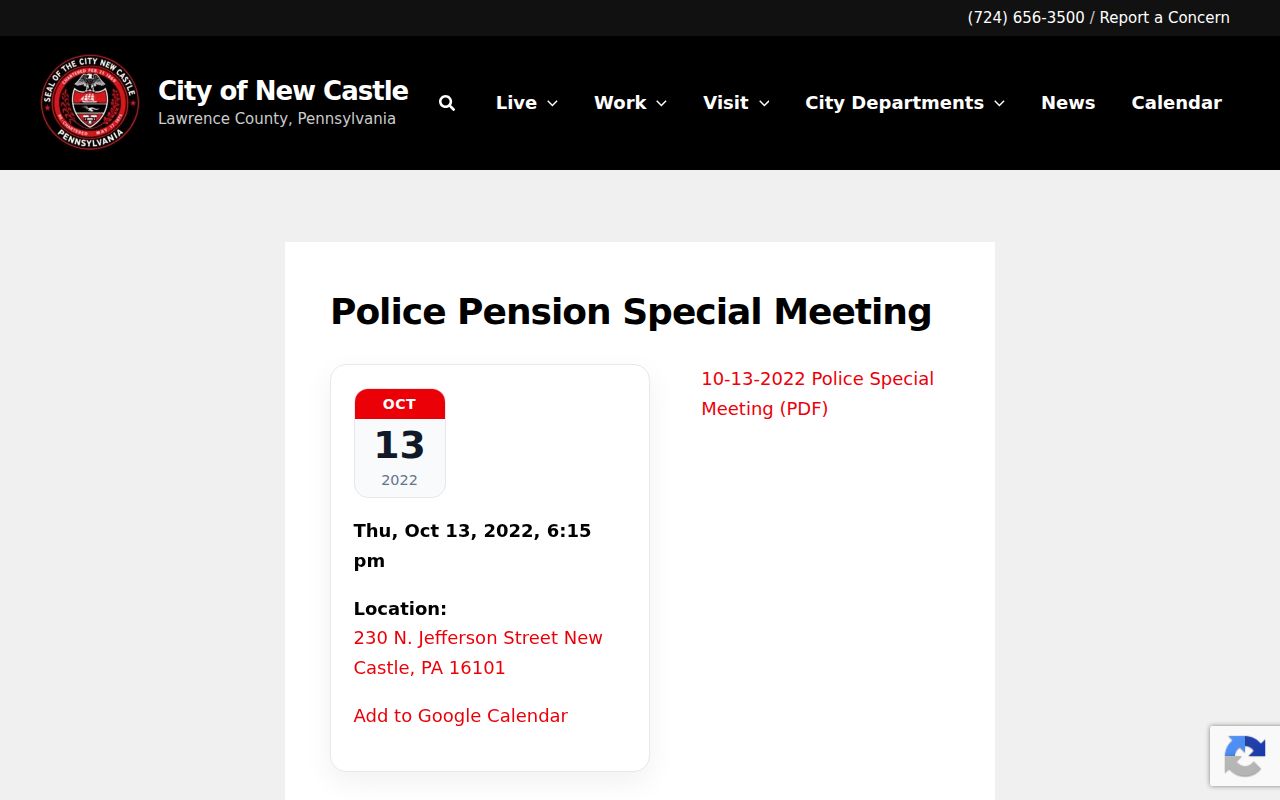 New Castle criminal records route on the official police page