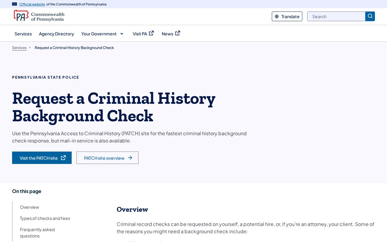 Lawrence County criminal history Pennsylvania record request methods