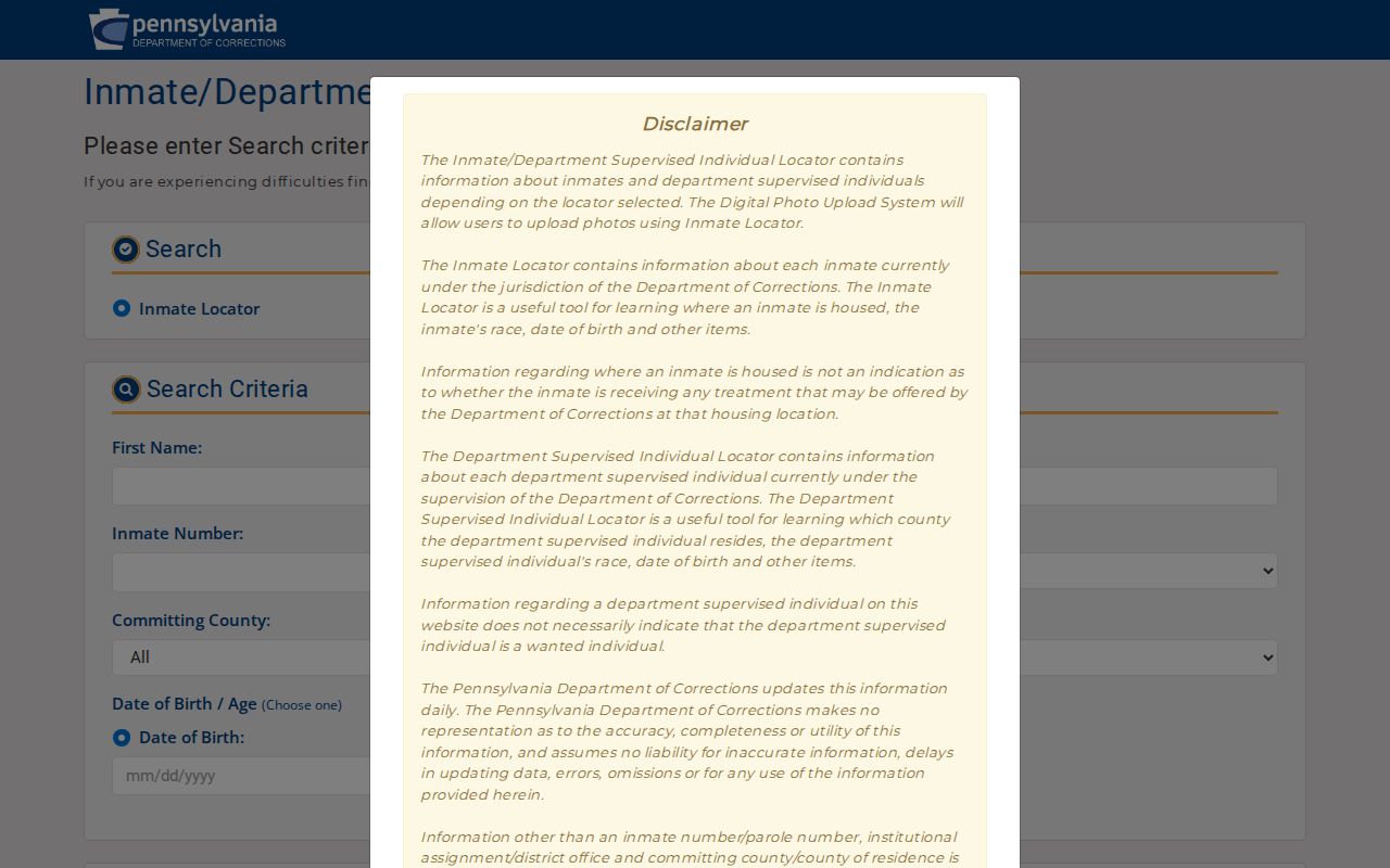 Lawrence County criminal records PA DOC inmate and parolee locator