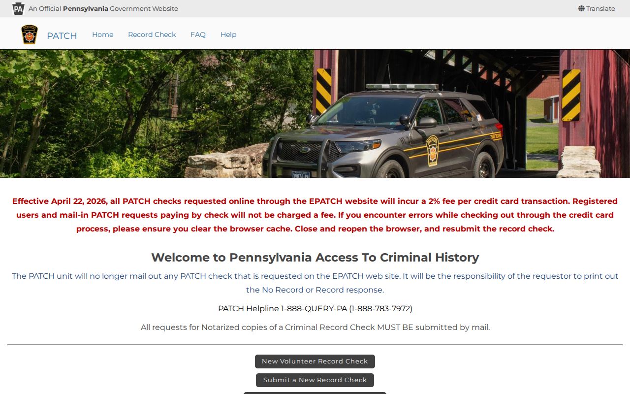 Lawrence County criminal history PATCH record check portal